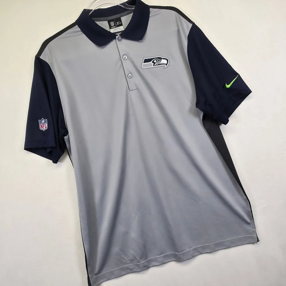 Seattle Seahawks Polo Shirt Men L Gray Black Nike On-field Football NFL Fan Gear